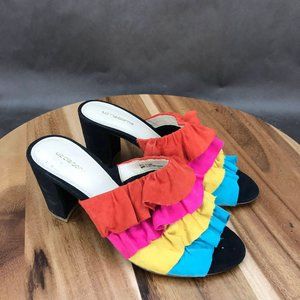 Liz Claiborne Multicolor Pleated Peep Toe Block Heel Mules Slip On Shoe Womens 6